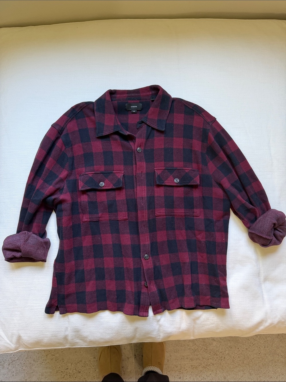 Vince Men’s Buffalo Plaid Flannel Shirt Jacket Red Black Overshirt Large
